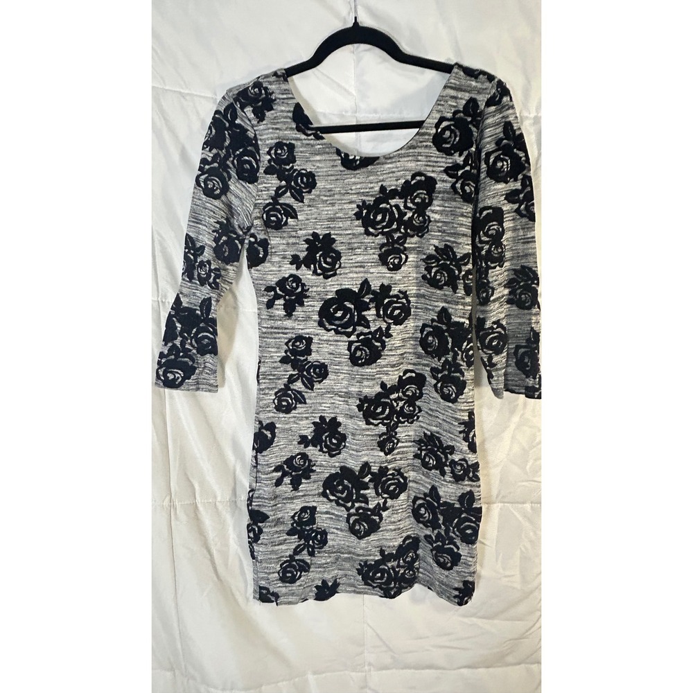 Derek Heart Women's Black Floral Print‎ Grey Knit Dress Size L